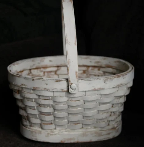 Vint. Style 6” Tall Basket with Swivel Handle Chalk Paint Off-White Easter-1817 Cover