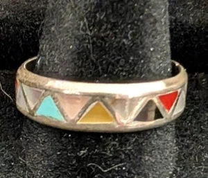 Wedding Bands Sterling & Multi-stone and Color Native American (ask for Size) - Picture 1 of 5