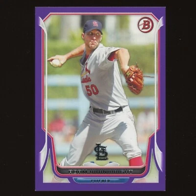 Bowman #93 2014 Adam Wainwright púrpura paralelo SP #/10 Cardenales de San Luis Foto 1 de 2