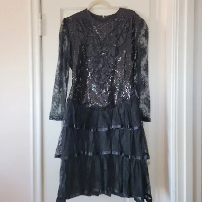 Sue Wong Women's Dress Small Drop Waist Sequin L/S Lace VTG Whimsygoth Grunge We - Image 1 of 4