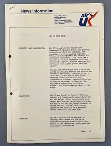AIR UK VINTAGE AIRLINE FACT FILE SHEET ROUTE MAP SCHEDULE OF AIRCRAFT - Picture 1 of 3
