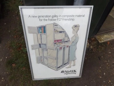 old vintage Air UK Fokker F27 Framed Poster aluminum Frame very rare find - Image 1 of 4