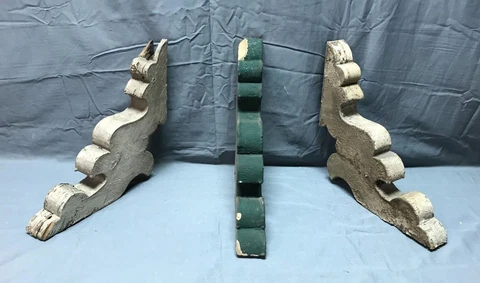 Antique Set Of 3 Wood Corbel Porch Brackets Shabby Vintage Chic Old 947-22B Cover