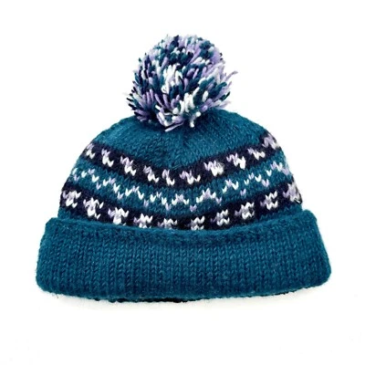 M&L Gorro Pom Sombrero Azul 100% Lana Tejido a Mano Crochet Forro Polar Lana ESQUÍ Foto 1 de 4