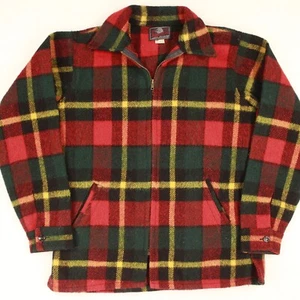 JOHNSON WOOLEN MILLS Vtg 60s 70s Green Red Yellow Plaid Wool JACKET Coat Men's S - Picture 1 of 7