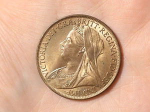 1901 British Victoria 1d One Penny Coin Beautiful #T89/48 - Picture 1 of 2