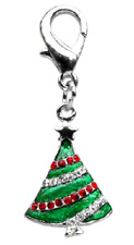 Dog Charm Christmas Tree - Glitz Sparkle or Holiday Zipper Pull w Lobster Claw