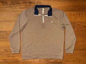 Rhoback Sweater Mens Medium Brown Herringbone Pullover 1/4 Zip Performance Golf - Picture 1 of 16