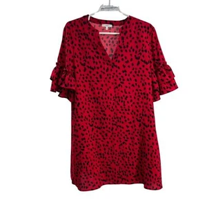 Jodifl red black spots Dalmatian ruffle sleeve oversized mini dress lightweight - Picture 1 of 9