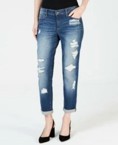 MSRP $70 I.n.c. Ripped Curvy-Fit Boyfriend Jeans Blue Size 0 - Picture 1 of 1