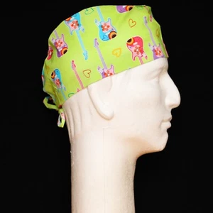 Colorful Guitar on Green Theme Scrub Hat - Picture 1 of 1