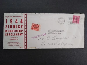 Pa: Pittsburgh 1944 iscrizione sionista formato legale copertina, 1c dovuta - Foto 1 di 2