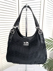 Coach 18886 Black Madison Signature Gathered Pleated Maggie Hobo Shoulder Bag - Picture 1 of 10