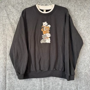 Sudadera De Colección Gráfica Gato Negro Cuello Redondo Mujer XL Linda Bordada Abuela - Imagen 1 de 8