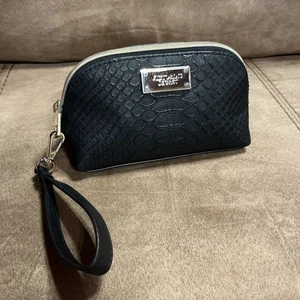 VICTORIA'S SECRET Black Snake Cosmetic Makeup Bag Travel Pouch Zip Wristlet - Picture 1 of 6