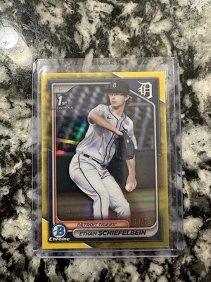 2024 Bowman Draft Ethan Schiefelbein Chrome Yellow Refractor 1st /75 - BBT4 - Image 1 of 2