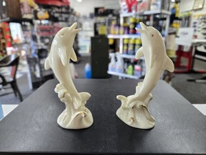 Vintage Lenox White Ceramic Dolphin Figurines With Gold Accents. Made In China. - Picture 1 of 13