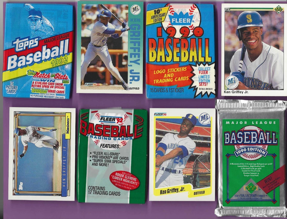 Pacotes de cera de beisebol fechados 1990 + 1992 com cartões Ken Griffesy Jr. 1990 + 1992 - Imagem 1 de 1