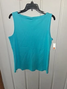 Women's Aqua Blue Talbots Bateau Neck Tank Top 100% Cotton Size Large - Picture 1 of 4