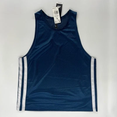 Camiseta sin mangas Adidas para hombre pequeña de malla de baloncesto verde primitivo azul marino rayas clásicas Foto 1 de 4