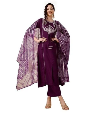 Pantalón de mujer indio Festival Kurta Palazzo con conjunto Dupatta vestido de diseñador de vino Foto 1 de 4