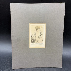 Antike signierte "Pelletier 72" Radierung Kunst #62/150 Kind Puppe Apfel Unikat 1872 - Bild 1 von 8
