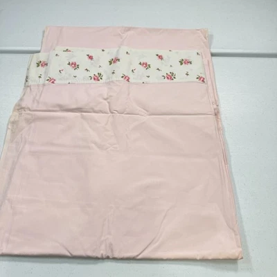 vintage springmaid twin flat sheet pink floral edge cotton mcm retro - Image 1 of 4