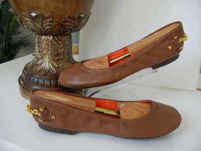RALPH LAUREN BARB SADDLE BROWN PEBBLED LEATHER SLIP ON FLAT BALLET SHOES SZ 8.5 - Image 1 of 4