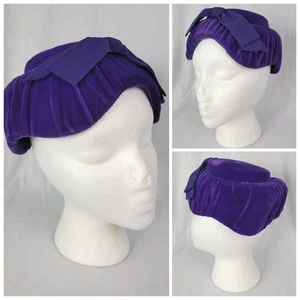 Vintage Purple Velvet Hat w Matching Grosgrain Bow - Picture 1 of 16