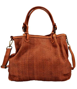 ITALIENISCHE HANDGEWEBTE ECHT GEWASCHENE LEDER X-L UMHÄNGETASCHE HANDTASCHE TASCHE; HERGESTELLT IN ITALIEN - Bild 1 von 14
