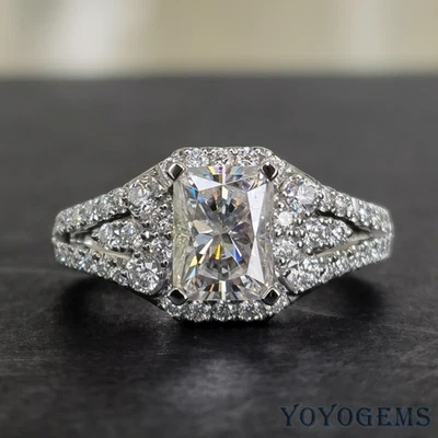 Solid 14K White Gold Moissanite Split Shank Engagement Ring 2.60 CT Radiant Cut - Image 1 of 4