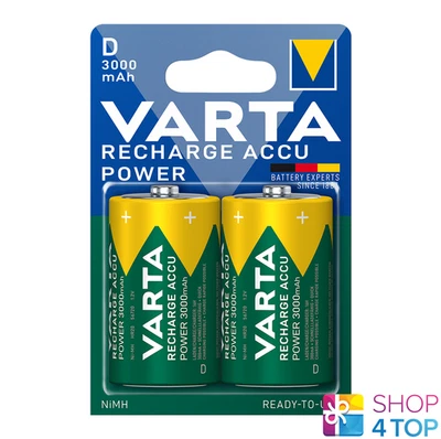 2 VARTA RECHARGE ACCU POWER D HR20 BATTERIES NiMH 1.2V 3000mAh MONO TORCIA NEW - Image 1 of 2