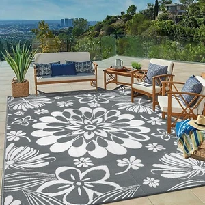 Outdoor Rug 8x10 Ft Plastic Straw Reversible Large Patio Carpet Mat for Camping - Picture 1 of 42