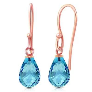 2.70 Carat 14K Solid Rose Gold Fish Hook Blue Topaz Gemstone Earrings - Picture 1 of 3