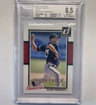 2014 Donruss Glen Perkins Gold Press Proof /99 #167 BGS 8.5 Twins SP  - Image 1 of 2