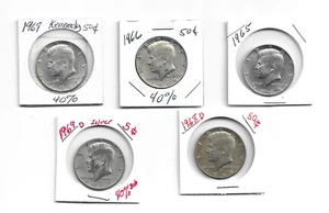 5 Medio dólar Kennedy 40 % plata-1965,66,67,68D,69D,2 AV CIRCULADO,3 AU-U JUEZ - Imagen 1 de 2