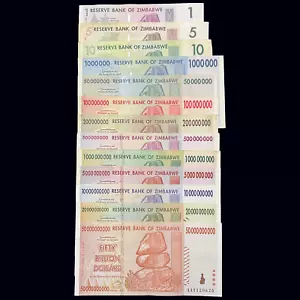 Zimbabwe 13 Banconote Set 1 5 10 20 50 100 200 500 Milioni di Milioni di Dollari Soldi - Foto 1 di 24