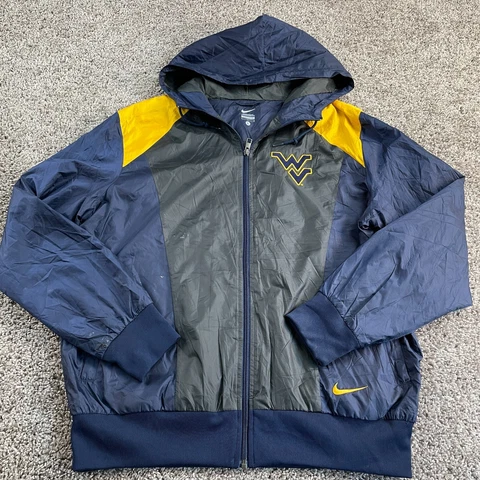 West Virginia University WVU Jacket Men's Large Nike Blue Yellow Full Zip Hood Cover