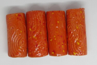 4 винтажных керамических бусины макраме глазурованный оранжевый узор богемное ручной работы один треснутый - Изображение 1 из 4