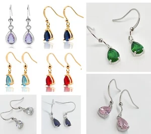 YELLOW GOLD / WHITE GOLD GF Drop Dangle Earrings, 6mm PEAR CUT Gems CRUISE BOXED - Picture 1 of 40