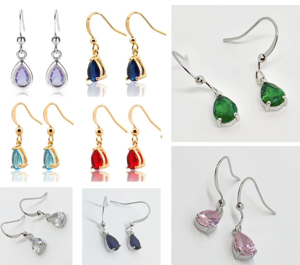 YELLOW GOLD / WHITE GOLD GF Drop Dangle Earrings, 6mm PEAR CUT Gems CRUISE BOXED - Image 1 of 1