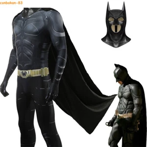 Batman Bruce Wayne Black Jumpsuit Bodysuit Halloween Cosplay Outfit Full Set - Picture 1 of 7