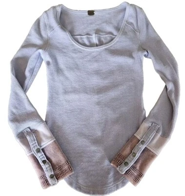 Free People Waffle Knit Thermal Top Statement Sleeves Lavender Small? See Pics - Image 1 of 4
