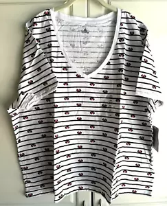 NEW With Tags ~ Disney Minnie Mouse Striped V Neck Short Sleeve T Shirt Size 3X - Picture 1 of 6