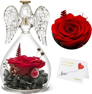 Ewige Rose in Glas Engel für Frauen,Mama Geburtstagsgeschenk Valentinstag NEU - Bild 1 von 23