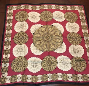 Nicole Miller Collection Red Medallion Fleur De Lis 100% Silk Scarf - Picture 1 of 7