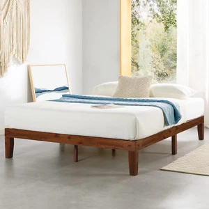 Naturalista Classic 12 Inch Solid Wood Platform Bed with Wooden Slats, Cal King, - Picture 1 of 10