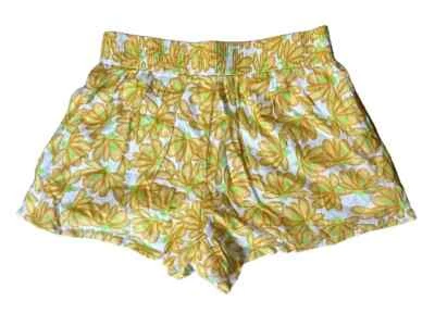 Nuevo con etiquetas Pantalones Cortos Zara Verde Amarillo Retro Floral Pull On Board Amarillo Talla XS Foto 1 de 4