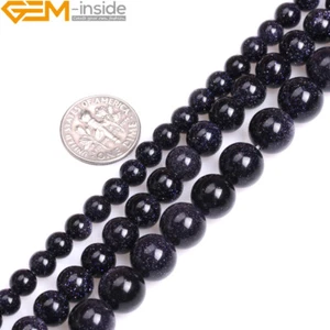 Dark Blue Sandstone Gemstone Round Loose Beads For Jewelry Making Strand 15" - Picture 1 of 29