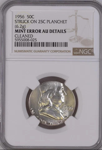 1956 Franklin Half Dollar Struck on 25c Planchet NGC AU Details Cleaned Cover